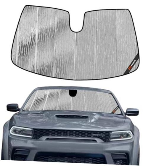 Windshield Sunshade for Dodge Charger 2011 2011-2023 With Mirror Camera Silver