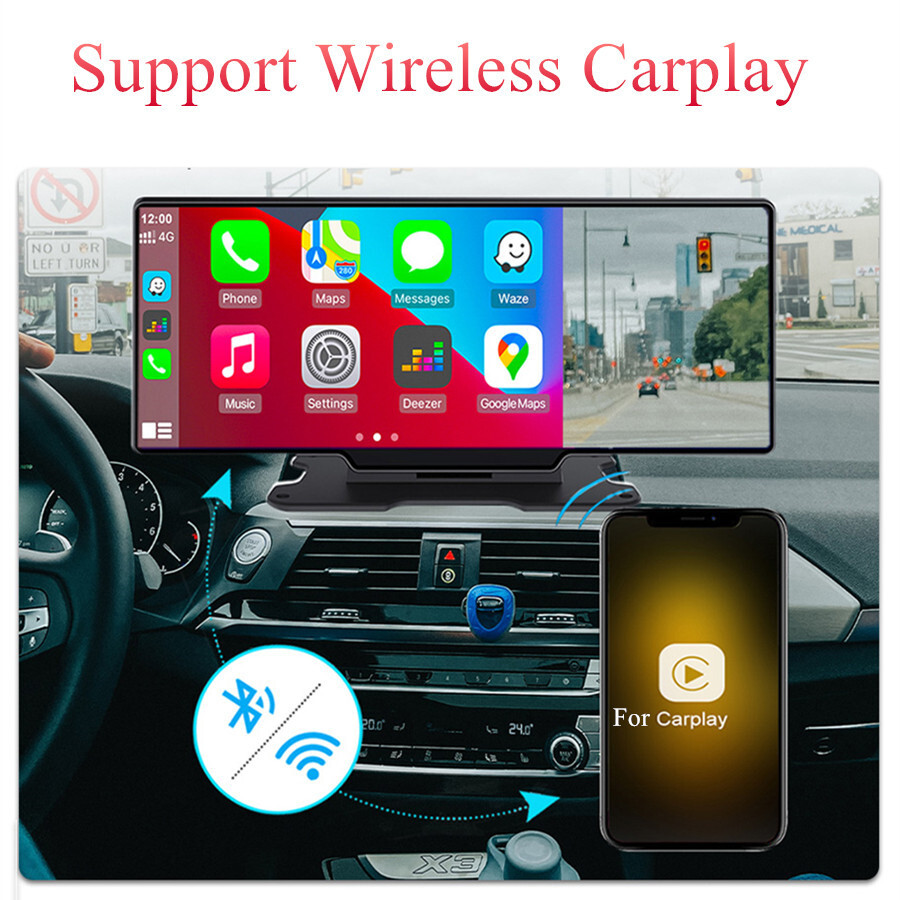 Car Dash Cam 4K Dashboard DVR Video Recorder For Carplay APP Control Bluetooth