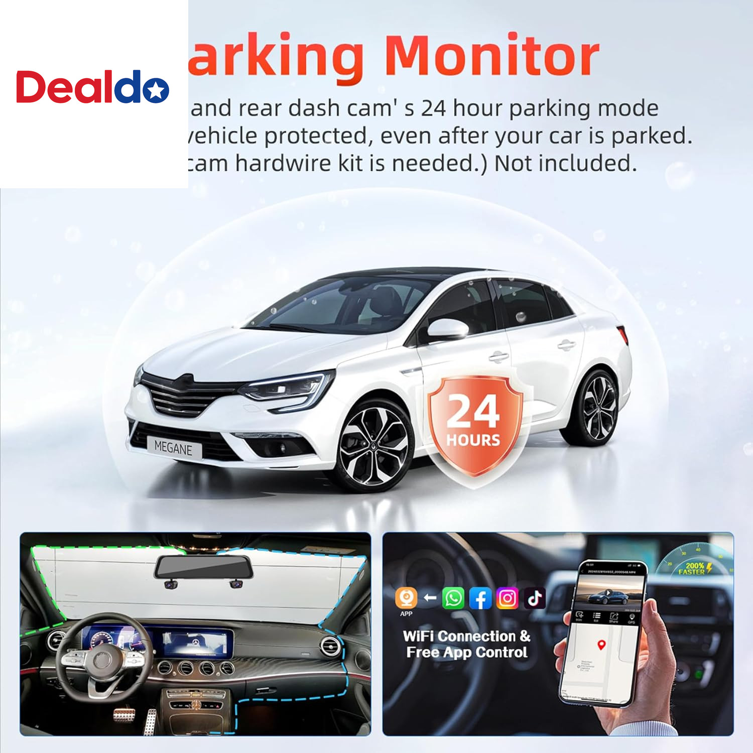 4 Channel Mirror Dash Cam, Dash Cam Front and Rear/Inside, Touch Screen 12’’ FHD
