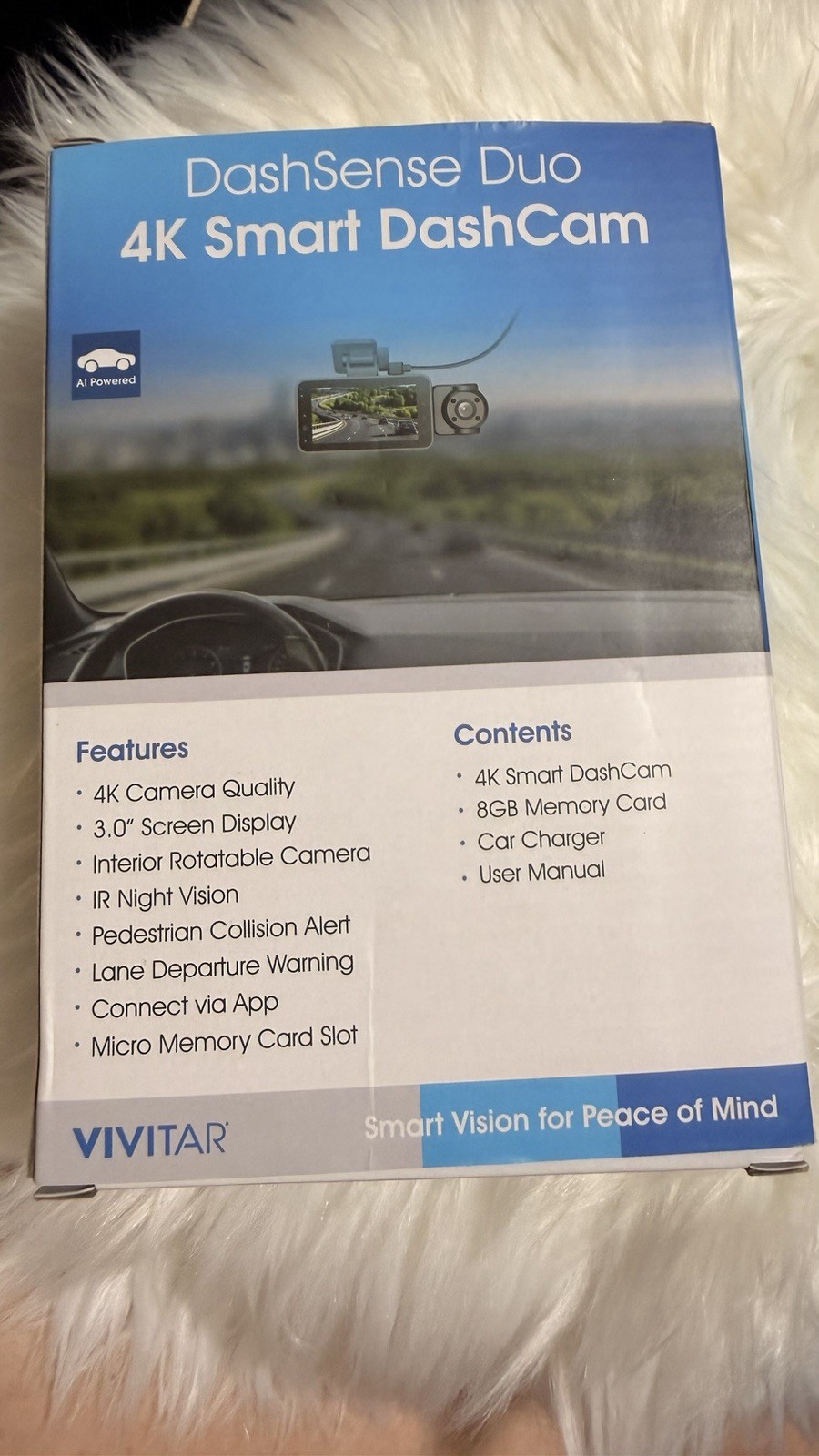 Vivitar 4k Smart Dash Cam Dashcam Dashsense Duo AI Powered-Black-NEW In Box