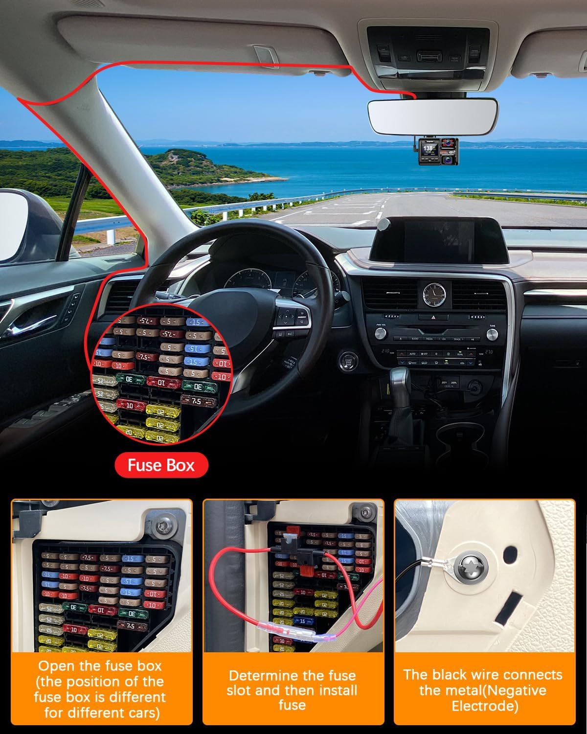 Dash Cam Hardwire Kit Mini USB, 4M/13.12Ft 12V-24V to 5V Car Dash Camera Charger