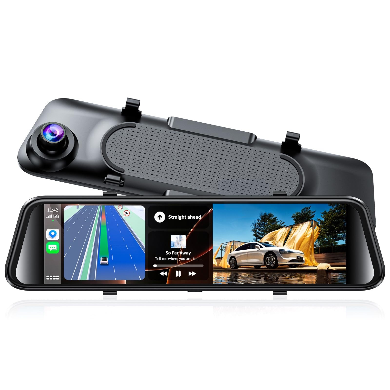 2.5K Mirror Dash Cam with Carplay Mirror & Android Auto, Dash Cam Front and R…