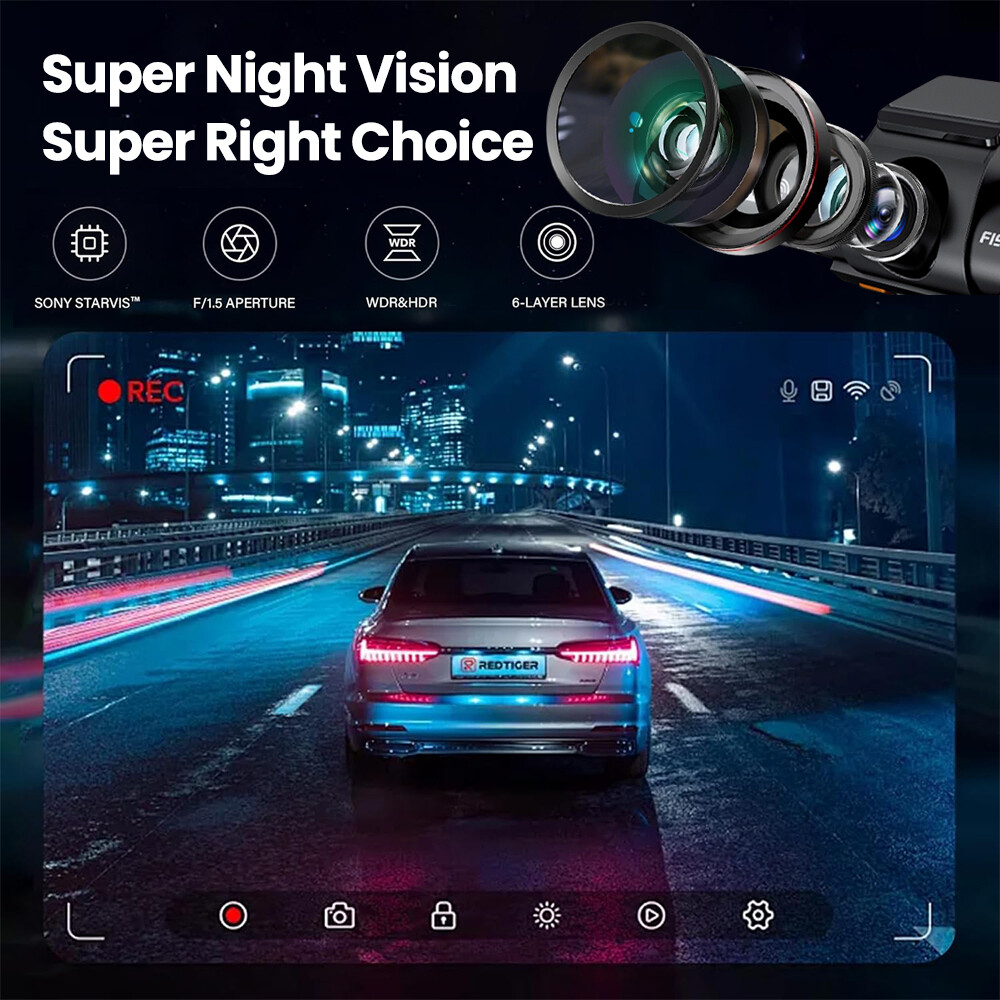 5G WiFi Dash Cam 3 Channel 360° Front Rear Inside DashCam with GPS 24/7 Parking