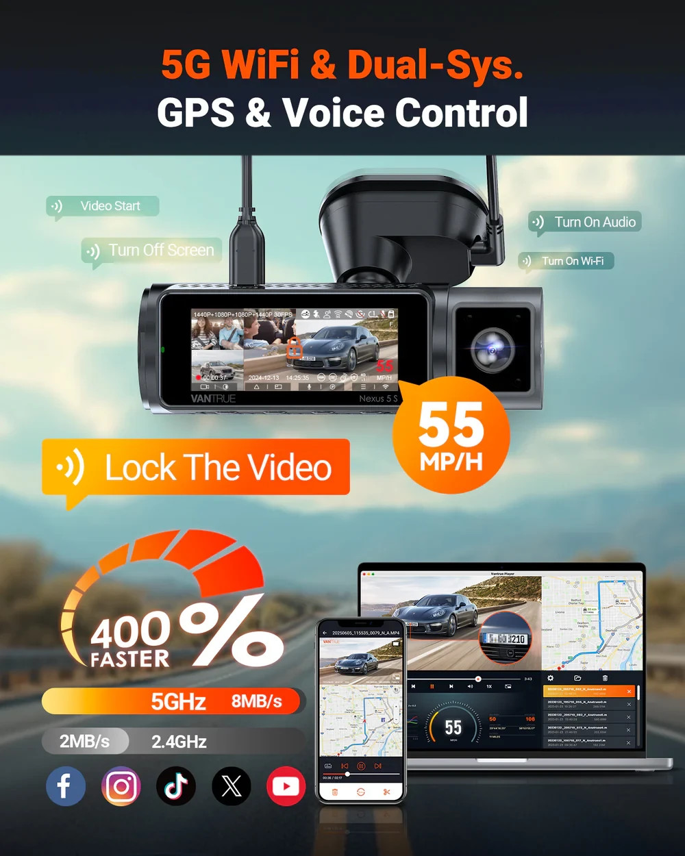 Vantrue N5S 2K 4 Channel Dash Cam