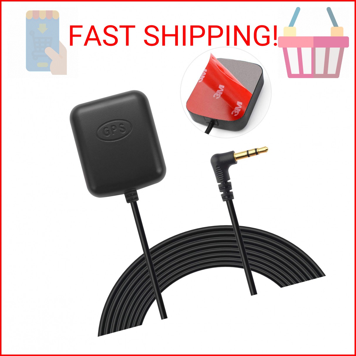 Bingfu Car Dash Cam GPS Antenna 3.5mm Plug – Waterproof Hidden Adhesive Mount fo