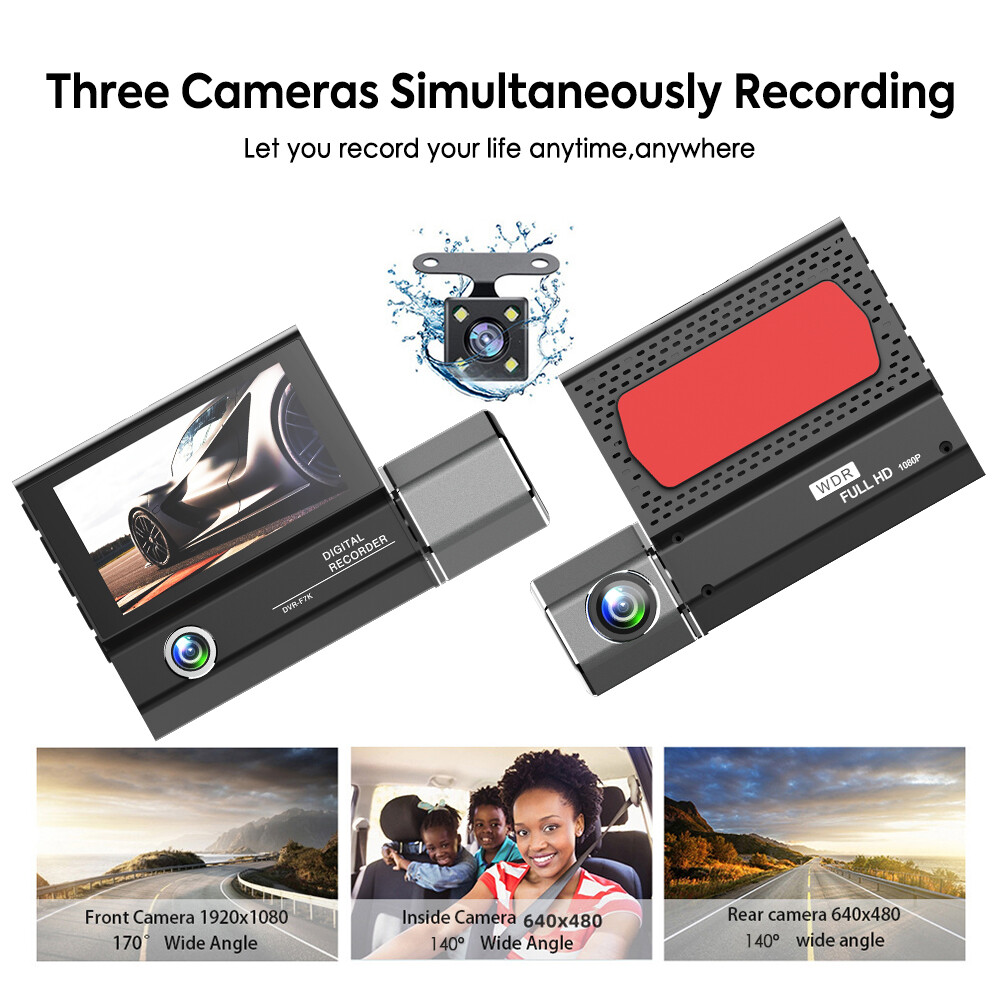 3inch Front/Rear/Inside Video Recorder Camera G-sensor HD 1080P Len Car Dash Cam