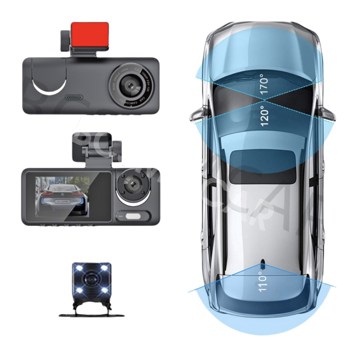 Car 3 Lens Dash Cam HD 1080P Front/Rear/Inside Video Recorder Camera G-Sensor