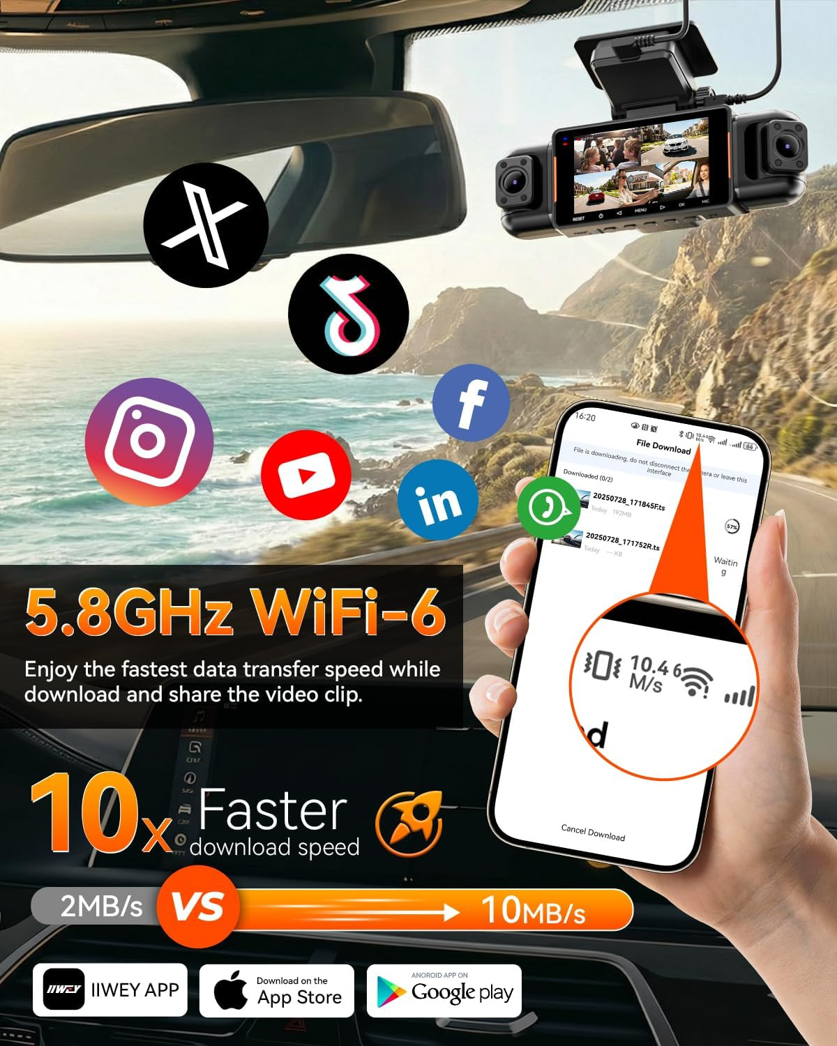 N9 5 Channel Dash Cam 360° View, 5.8G Wifi-6 with App, Free 128GB Card, FHD Fron