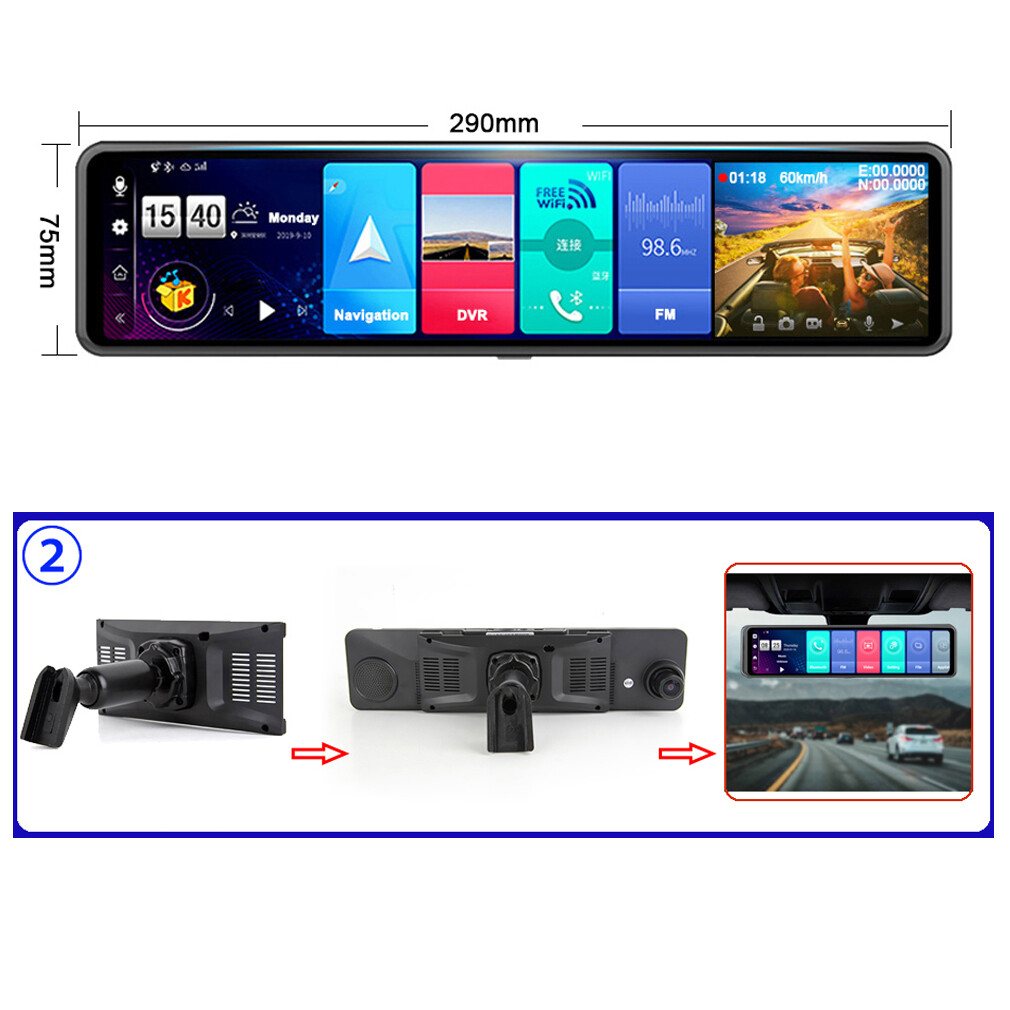 12inch Car Dvr Rearview Mirror 4G android 8.1 ADAS Car Dashcam reversing camera