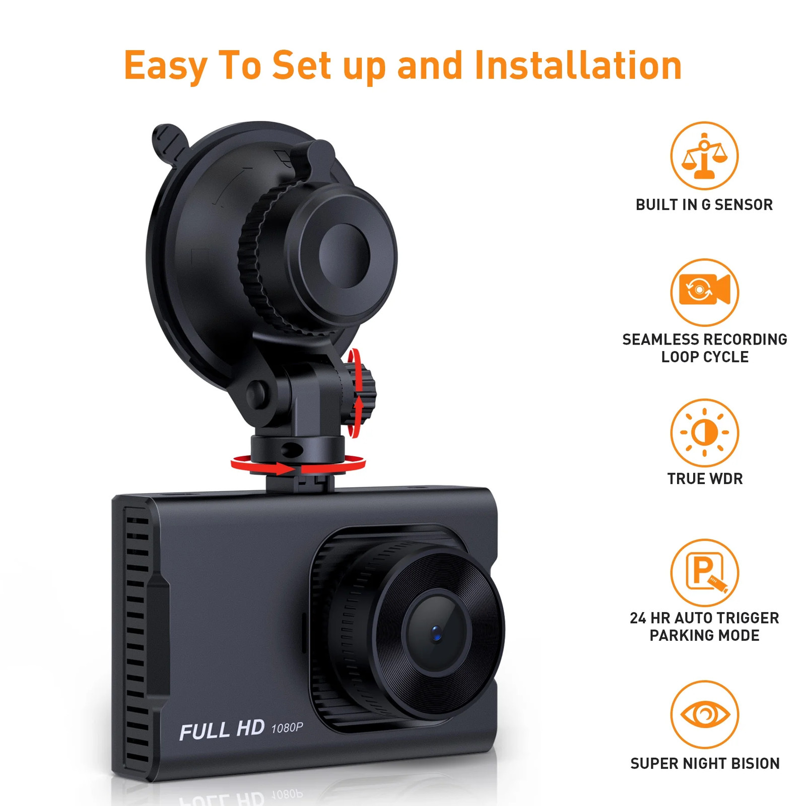 Dash Cam Front and Rear, 1080P Full HD Dash Camera, Dashcam with Night Vision, C