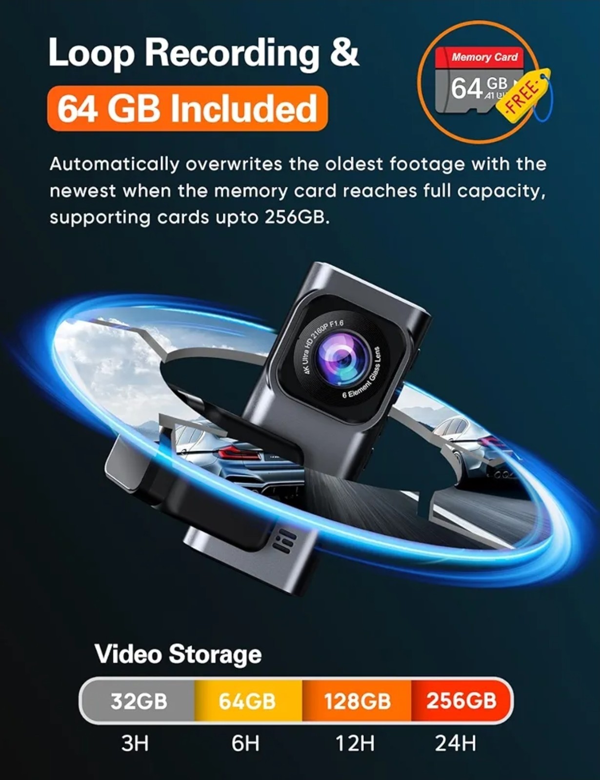 4K+2.5K WiFi Dash Cam Front and Rear, Built-in 5G WiFi, Free 64GB Card, Dash …