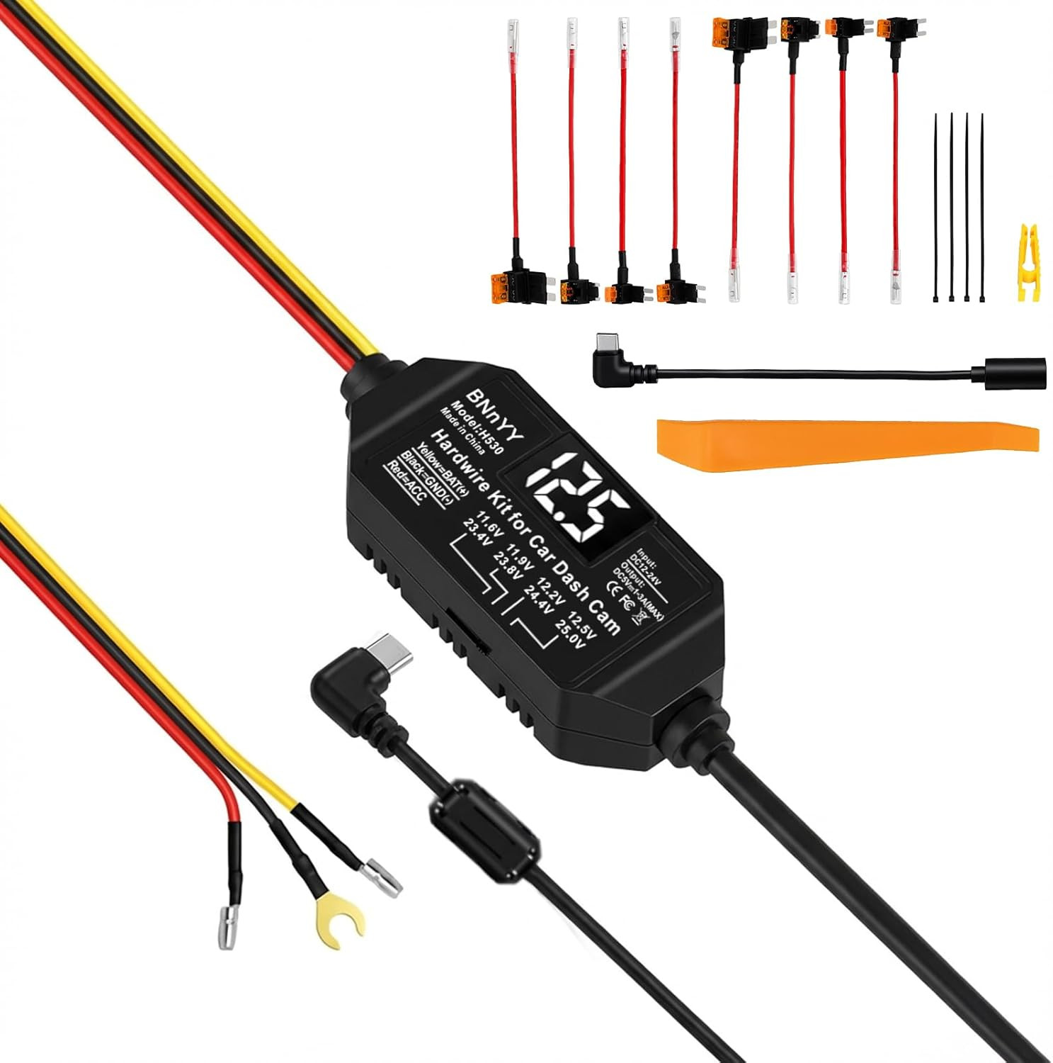 USB-C Hardwire Kit for Dash Cam with Acc Detection, 4-Level Adjustable Low Volta