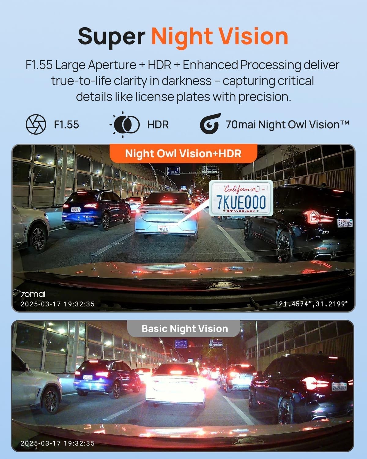 Super Night Vision 2.5K Dual Dash Cam – Loop Recording & G-Sensor Included