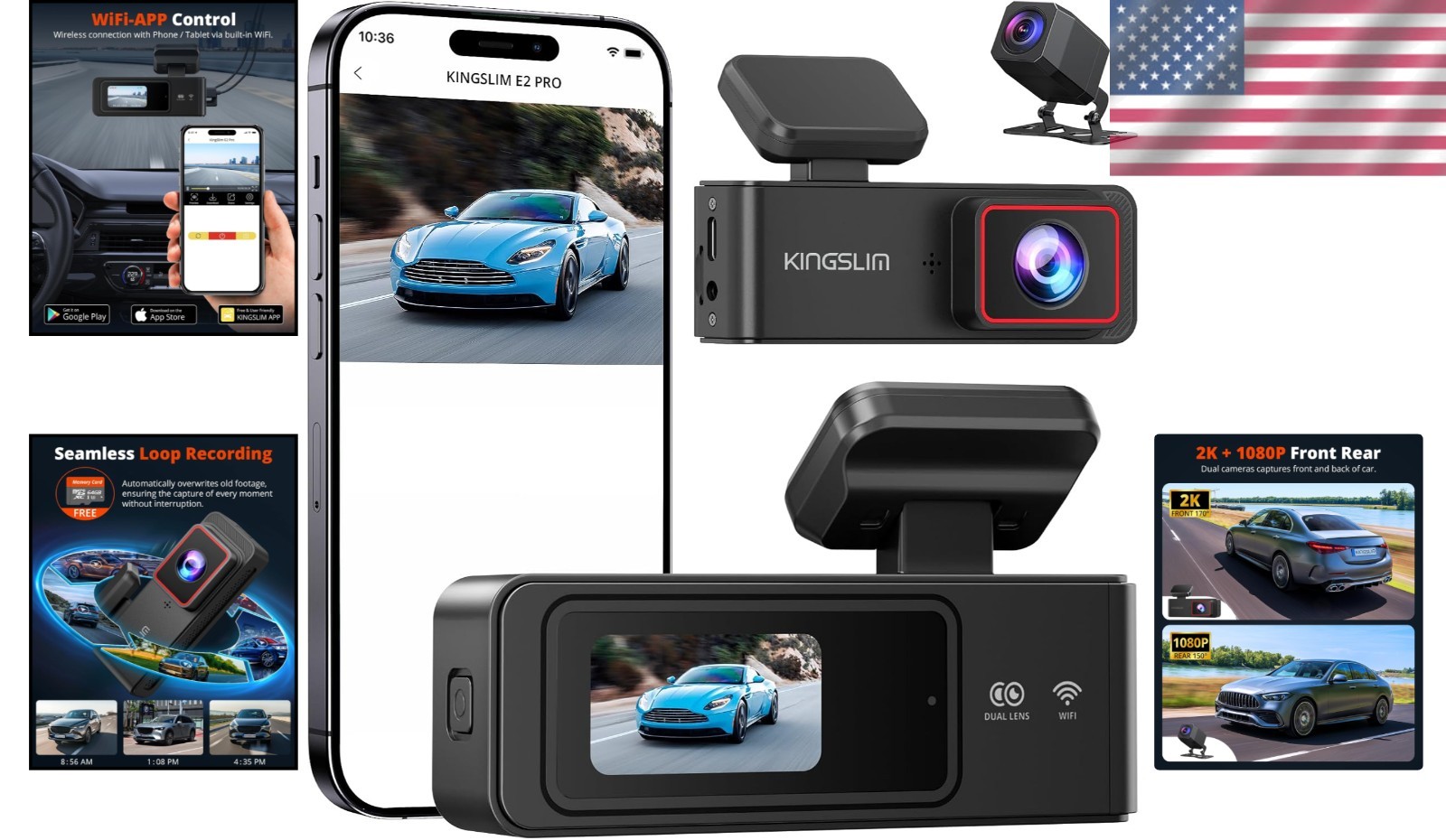 WiFi Enabled 2K Dash Camera – Front & Rear Recording with Time Lapse & 64GB Card