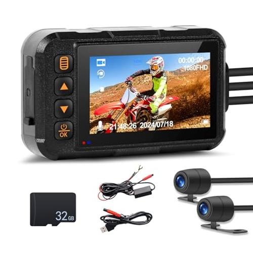 Motorcycle Dash Cam Front and Rear, IP67 Waterpoorf Dual Dash Camera with