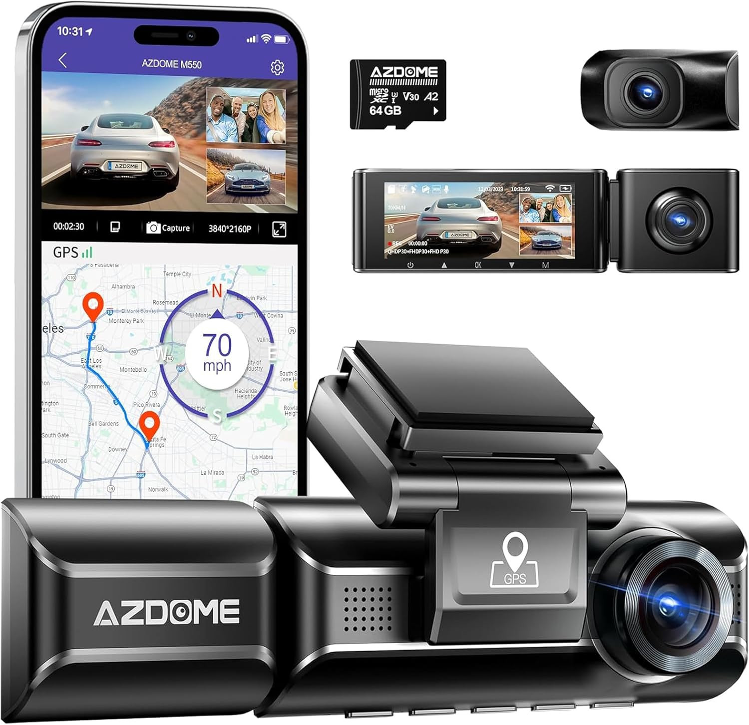 M550 3CH Dash Cam 4K – 3.19″ Screen IR Night Vision – 24H Parking Mode – 3-Chann