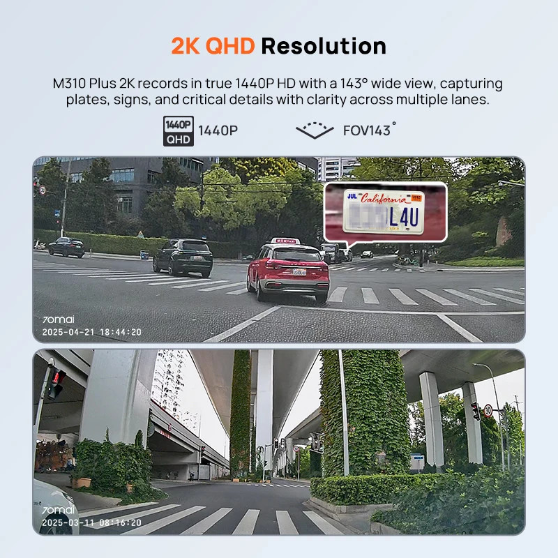 70mai M310 Plus Dash Cam 2K 1440P Night Vision 143° Wide Angle WiFi Voice