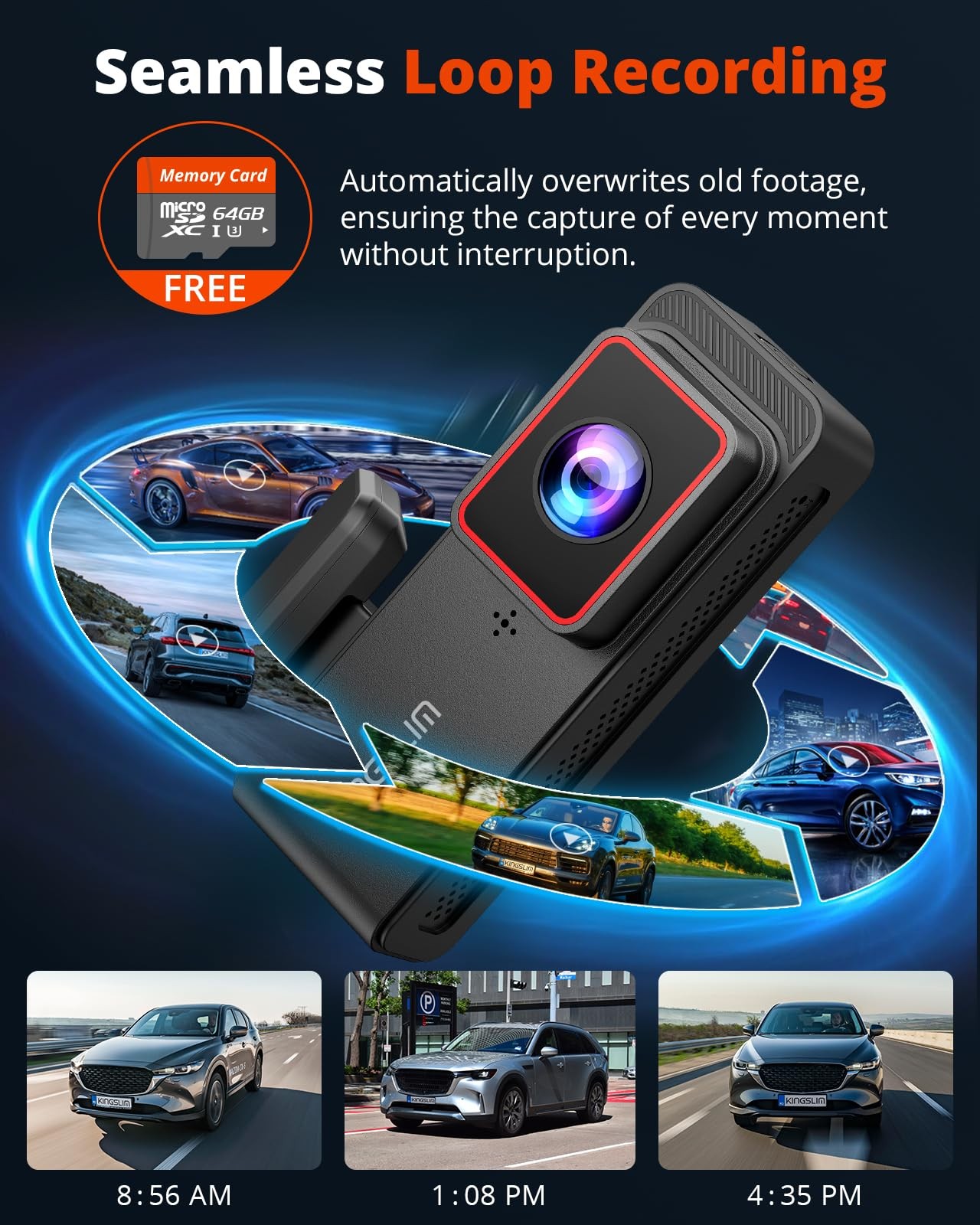 2K Dash Cam Front and Rear with 64GB SD Card, Wireless WiFi Dash Camera for C…