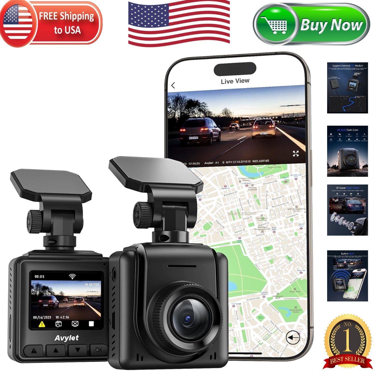 2K WiFi Dash Cam with 170° Wide Angle & Night Vision – Essential Car Safety