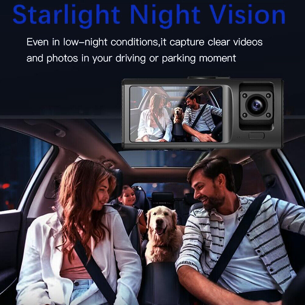 Dash Cam HD 1080p Car Dual Lens Front/Rear/Inside Video Recorder Camera G-sensor