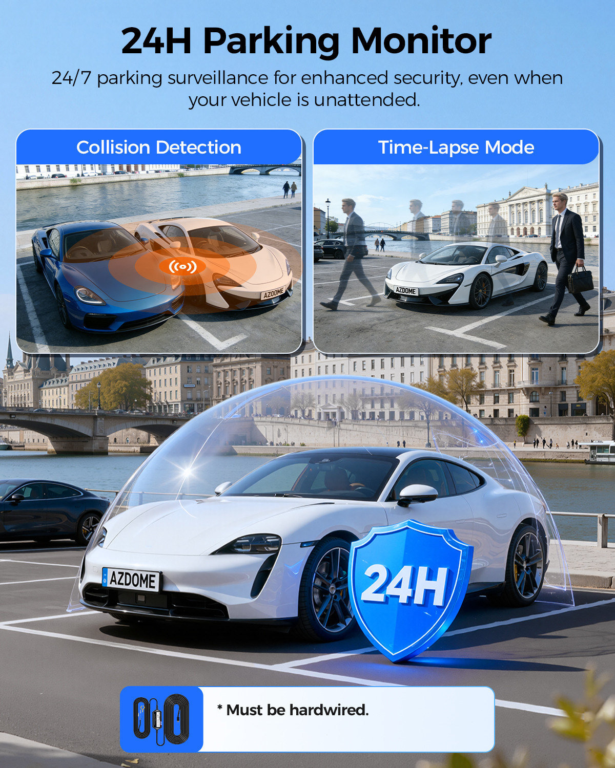 AZDOME 4K 3CH Dashcam Front Cabin and Rear WiFi6 GPS Car Camera Parking Mode 64G