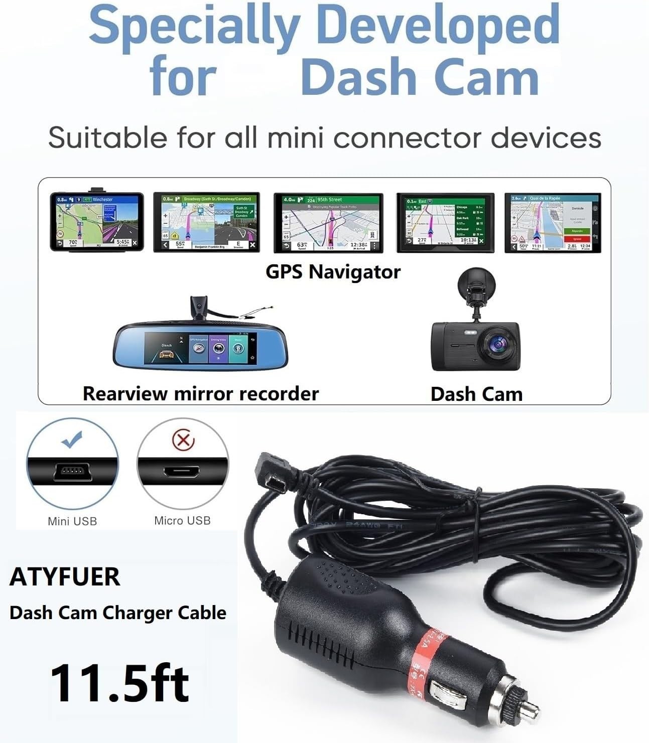 Dash Cam Power Cord – High Quality Multi-Function Cable