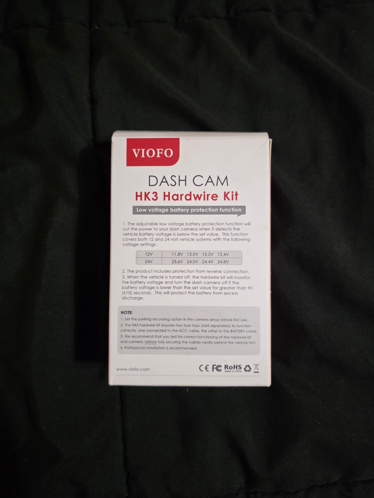 VIOFO Dash Cam A119 V3 Quad HD + Hardwire Kit Cable 3 + 64GB SD Card for Dashcam