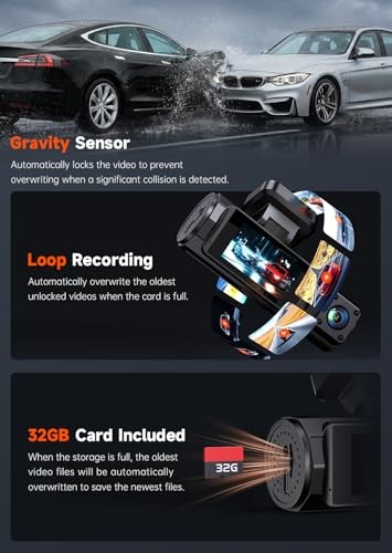 TUIFAC 4K 3 CHANNEL DASH CAM FRONT AND REAR INSIDE GT805 – BLACK