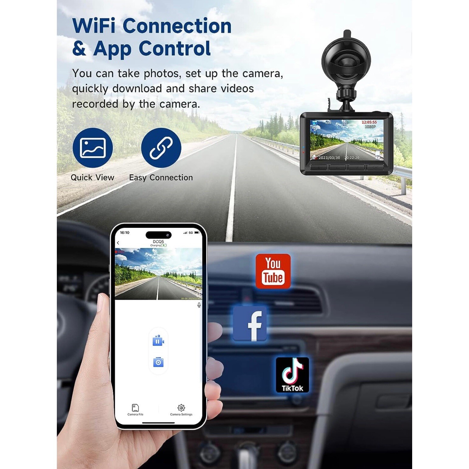 Car FHD 1080P 2.45” IPS Screen WiFi Camera 32GB SD Card Parking Monitor Dash Cam