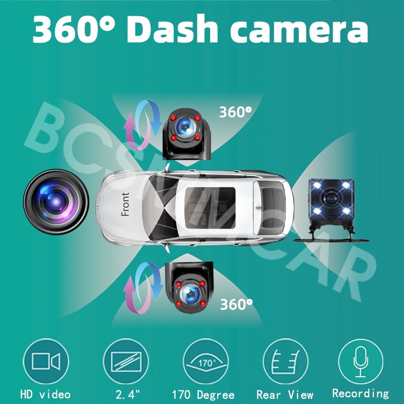 Dash Cam Car DVR 4 Lens HD Driving Video Recorder Night Vision Mobile Detection