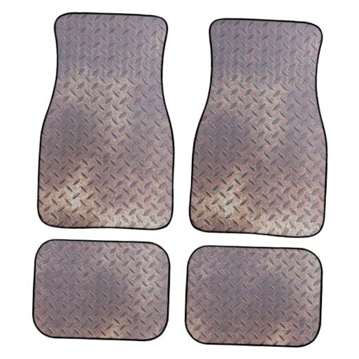 Rusty Steel Plate Texture Car Floor Mats Grunge Steel Grating Print Brown Beige
