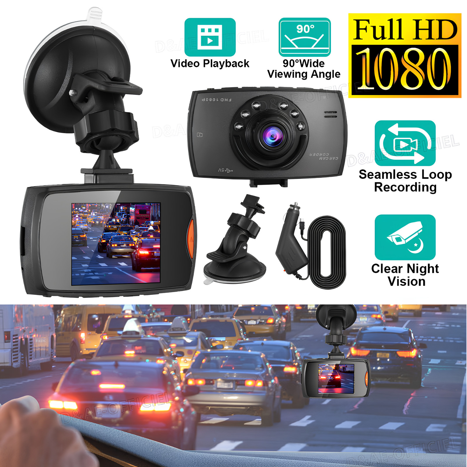 Compact Car DVR Dash Camera 1080P HD Video Recorder Night Vision 90° Wide Angle