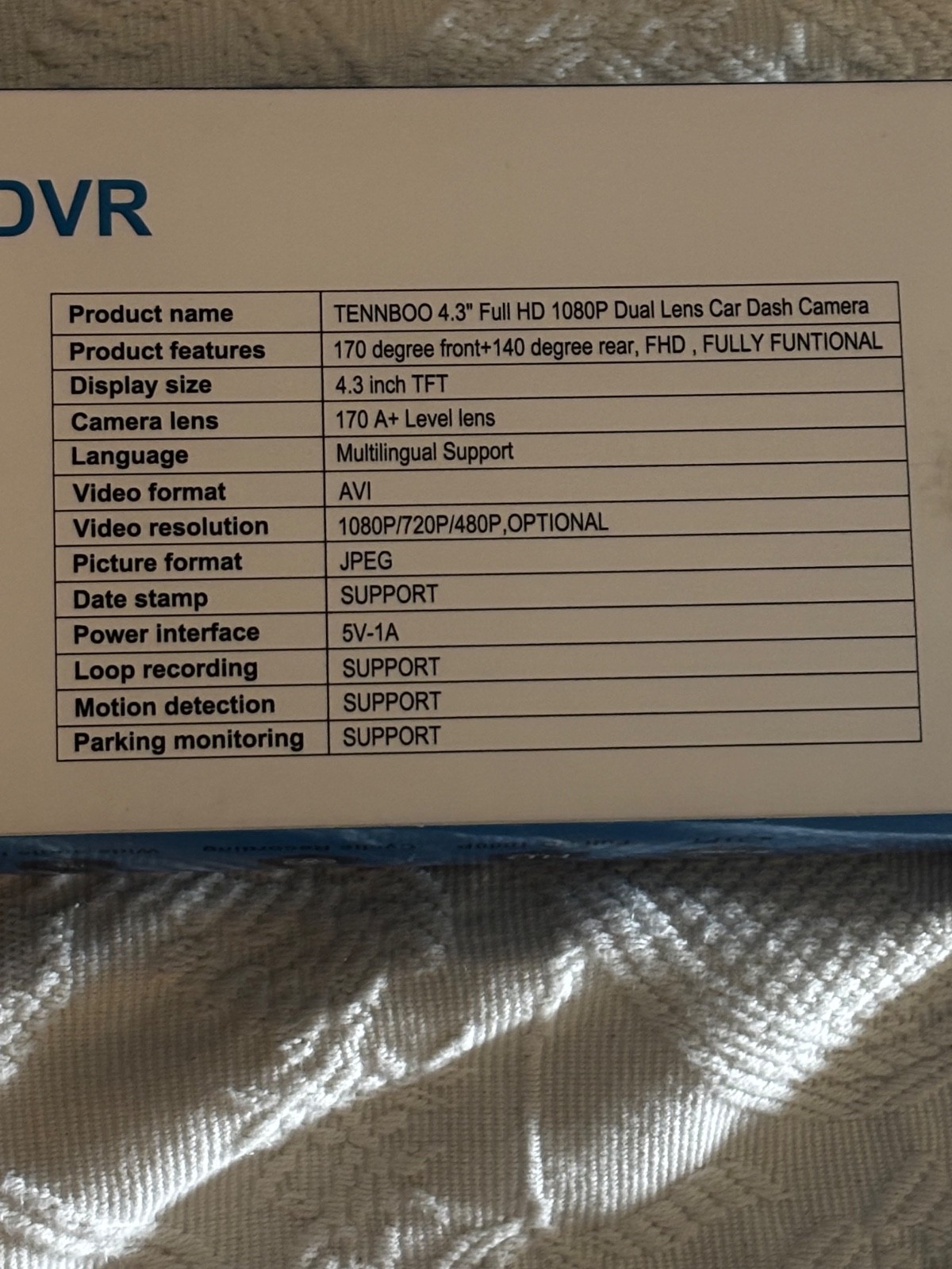Tennboo FHD Dual Lens vehicle Dvr camera with Sd card.