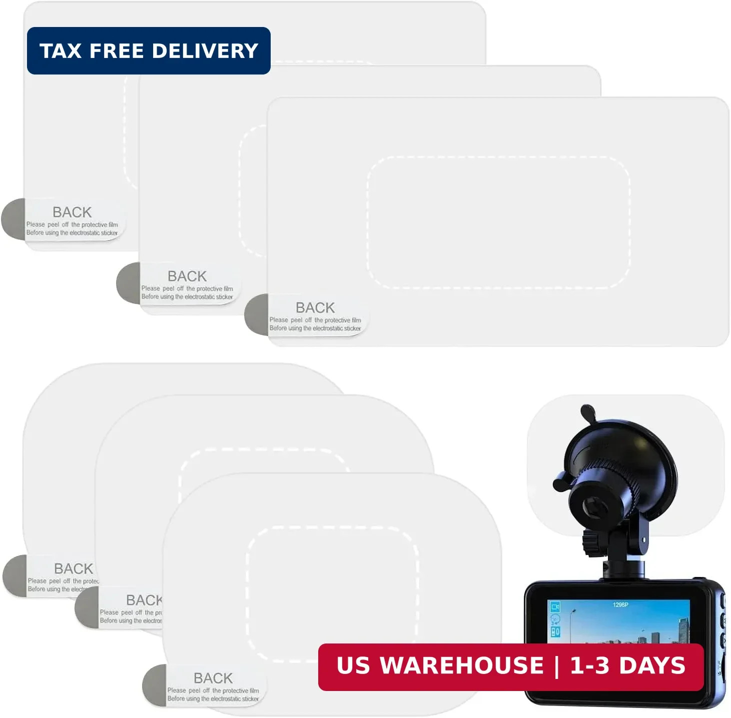 6PCS Dashcam Windshield Sticker,Clear Electrostatic Sticker Mounting Dash Cam,Re