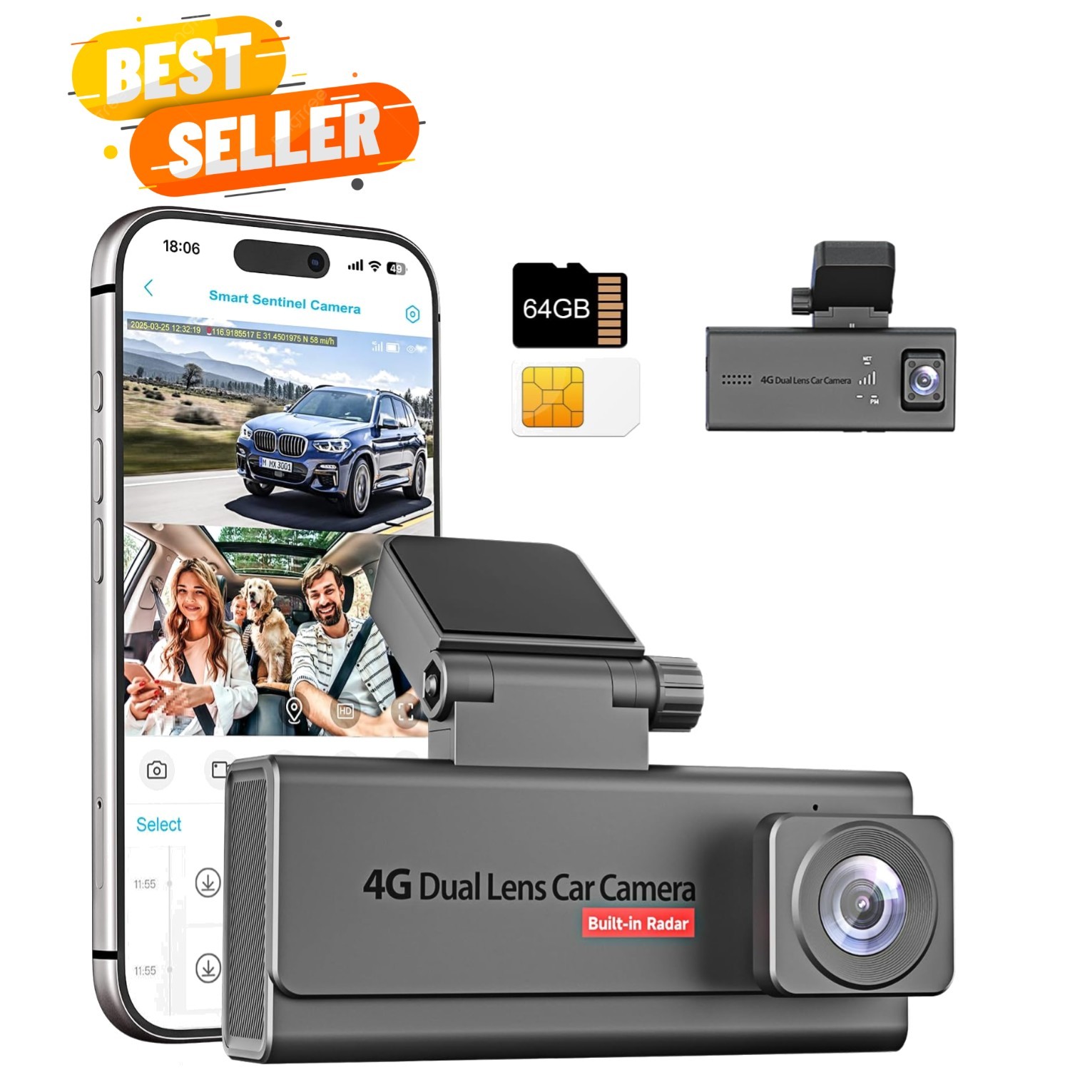 Revolutionary 4G LTE Dash Cam – Front & Rear Recording, Night Vision Included
