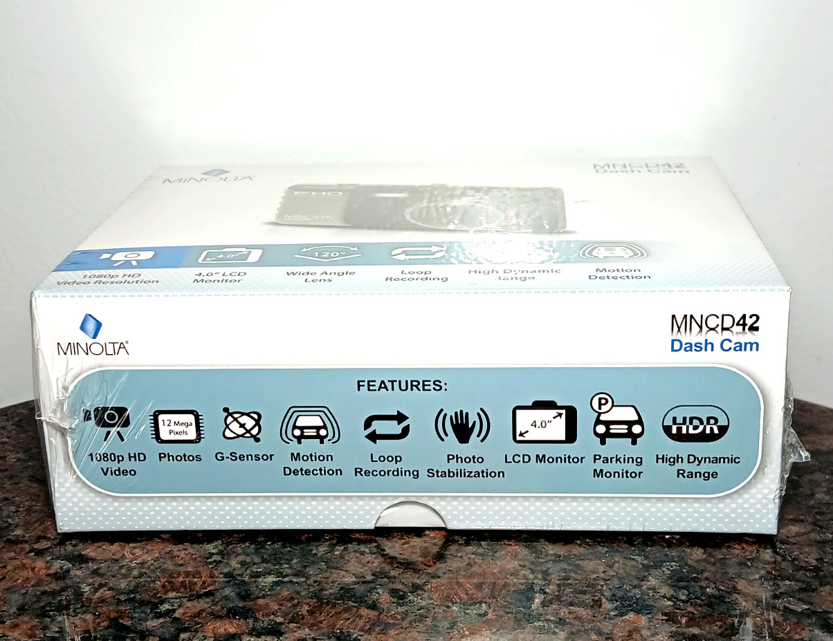 New Sealed! Minolta MNCD42 Blue 4in 1080p Full HD LCD Screen Car Dash Cam Camera
