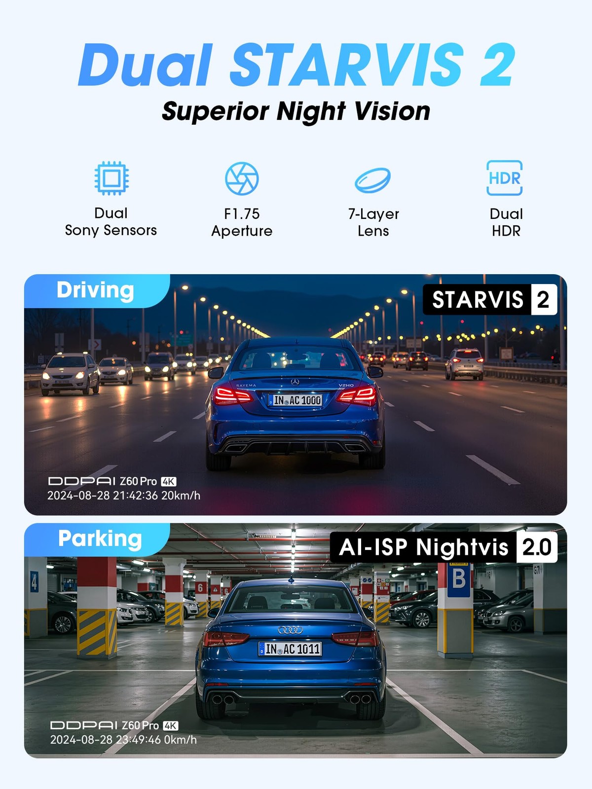 4K Dash Cam Front and Rear, Dual STARVIS 2 IMX678 IMX662 Dashcam,4K+1080P HDR…
