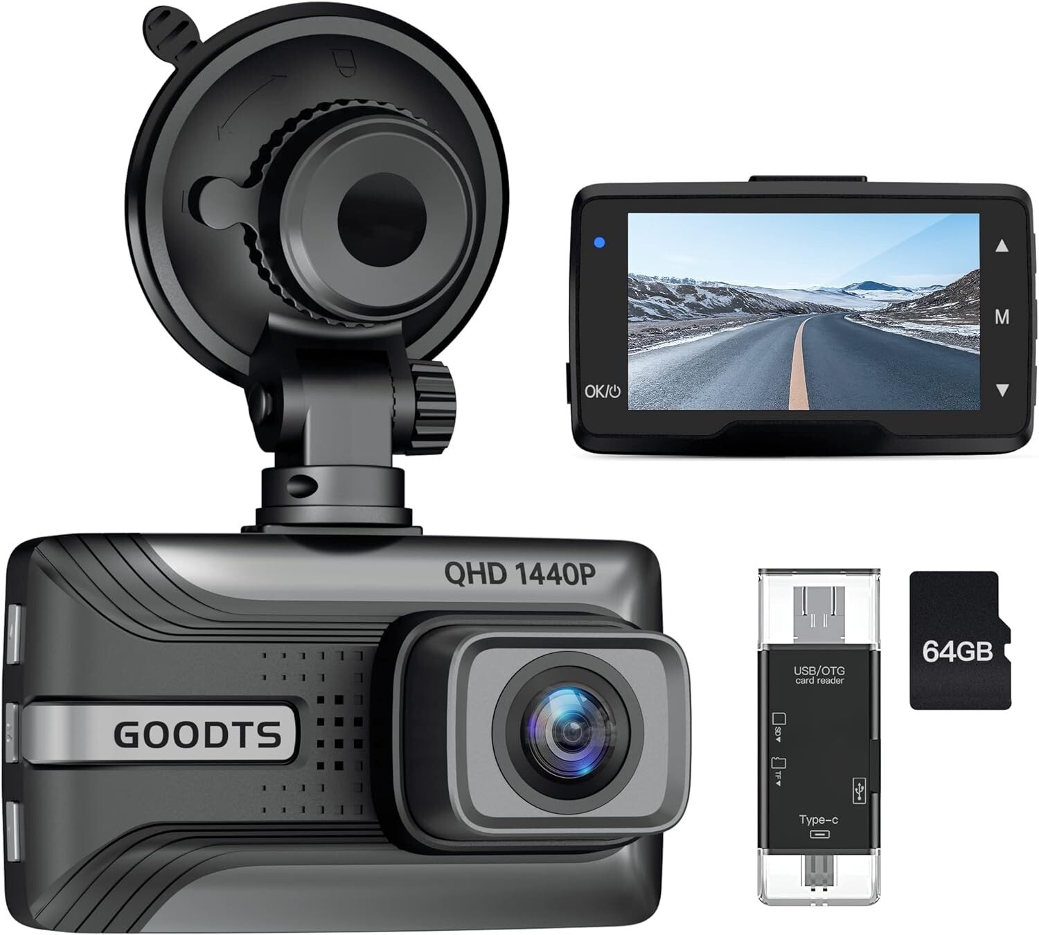 2K Dash Cam Front 1440P GOODTS Car Camera with 2.45” IPS Screen NEW