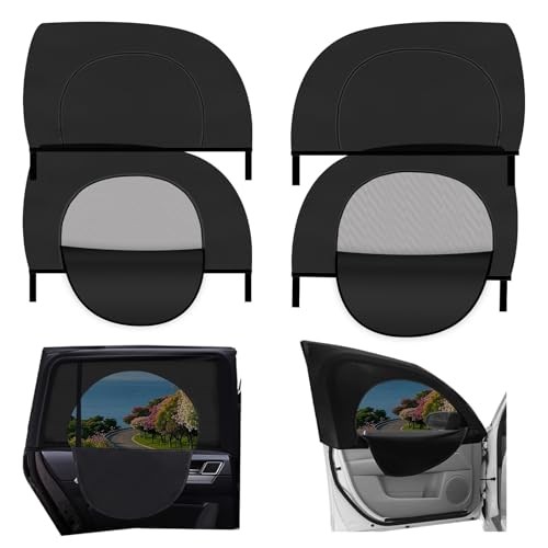 4PCS Front/Rear Car Window Shades with Zipper,Breathable Car Side Window Sun