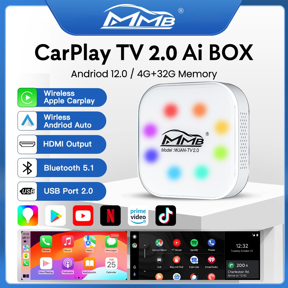 Wireless CarPlay & Android Auto Adapter, Plug & Play for iPhone & Android