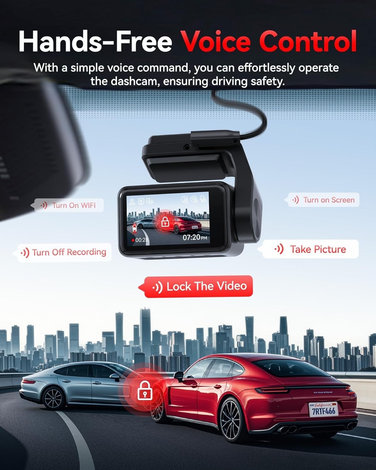 Compact 4K Dash Cam with Night Vision & Voice Control – Complete Vehicle Safety