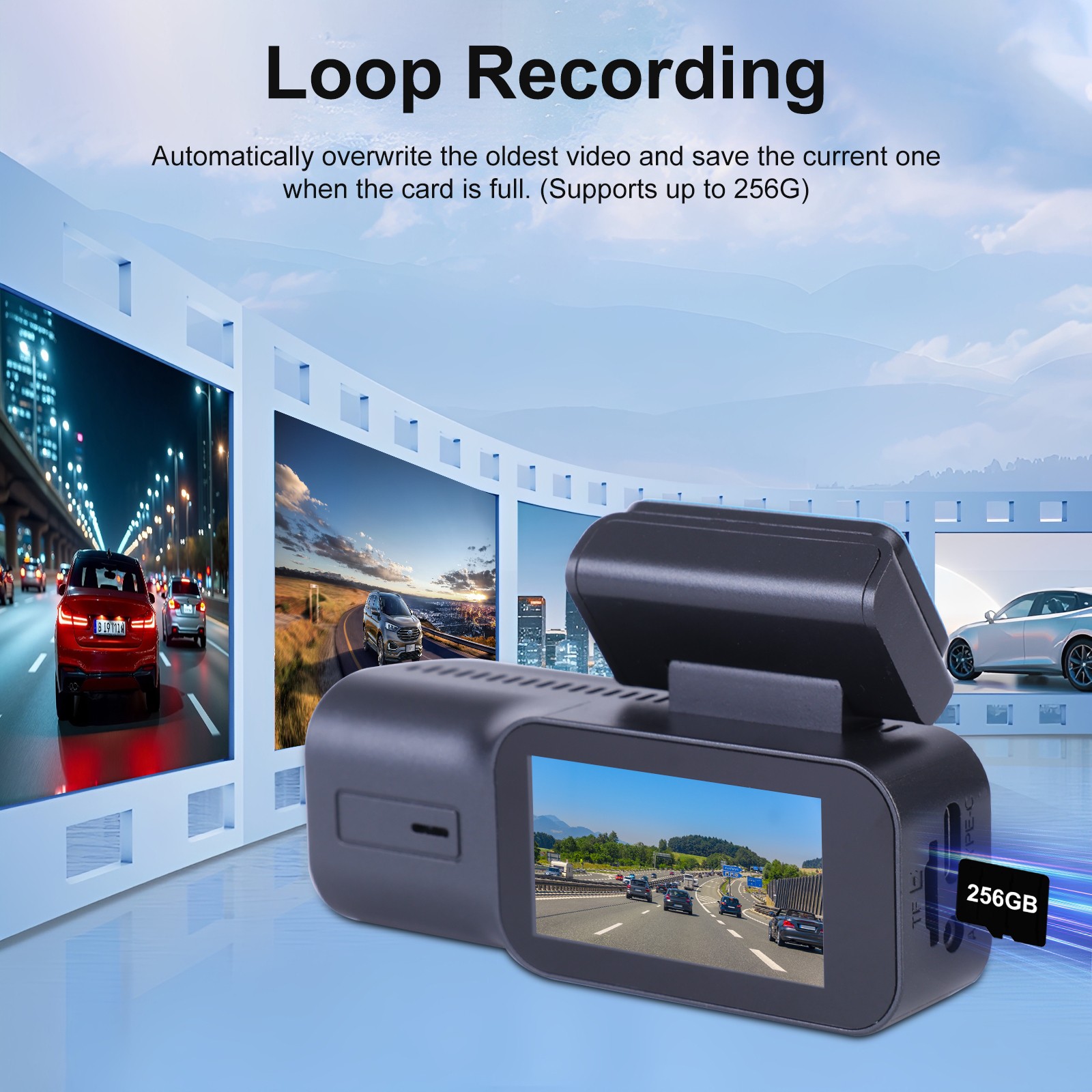 Dash Cam Front and Rear with APP Control, 2.4G WiFi, Night Vision 64G TF Card