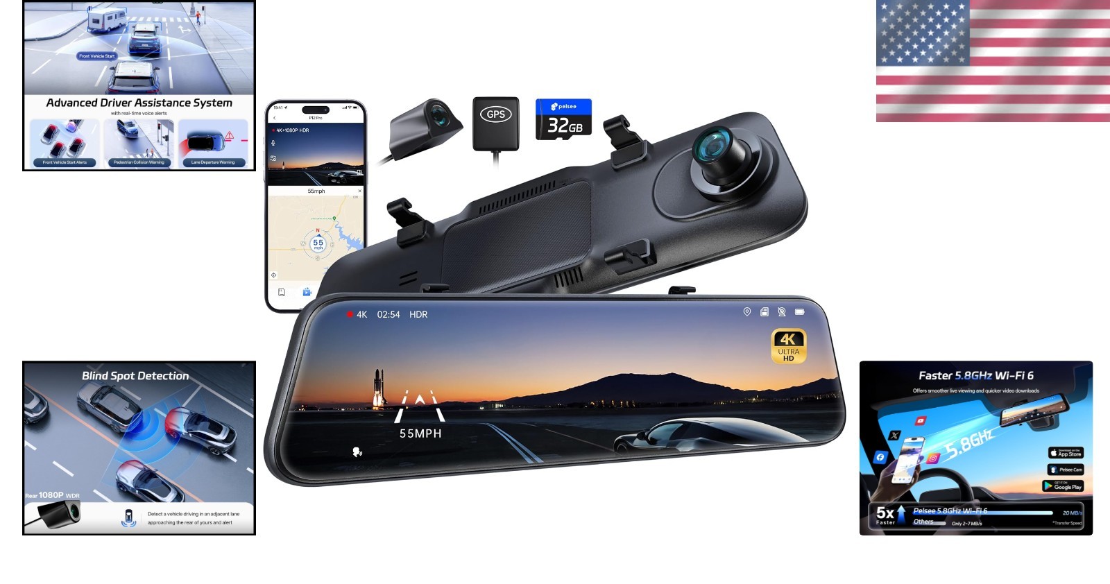 Voice-Controlled P12 Pro 4K Dash Cam – Front & Rear HD, 12″ Touch, GPS & Safety