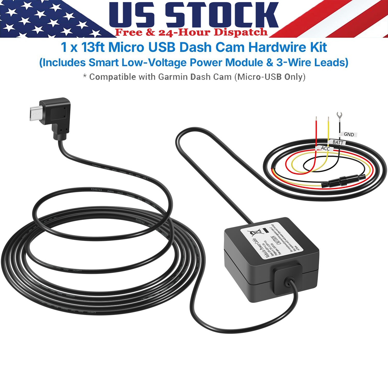 Micro USB Dashcam Power Cord 010-12530-03 for Garmin Dash Cams 45/46/Mini/Mini 2