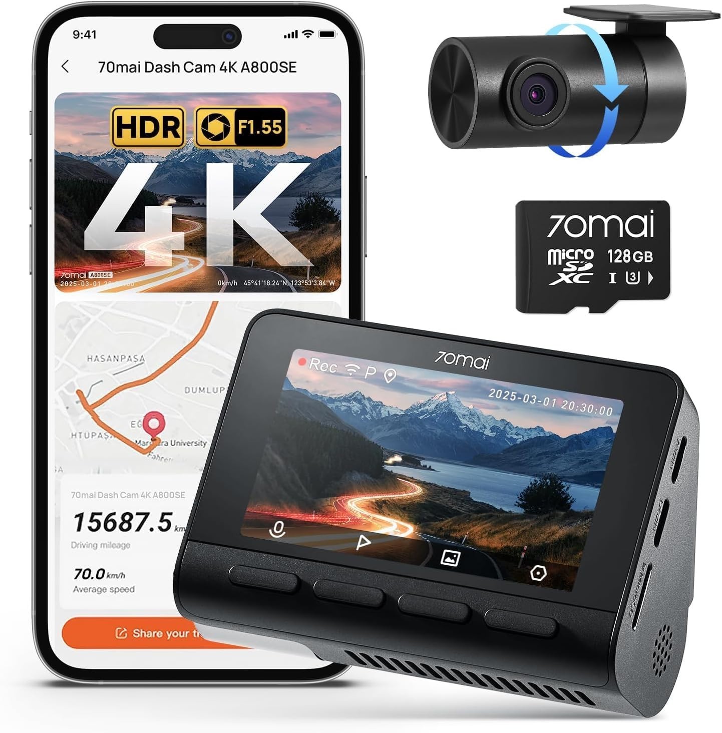 Comprehensive 4K Dual Camera Dash Cam with Loop Recording & Parking Mode