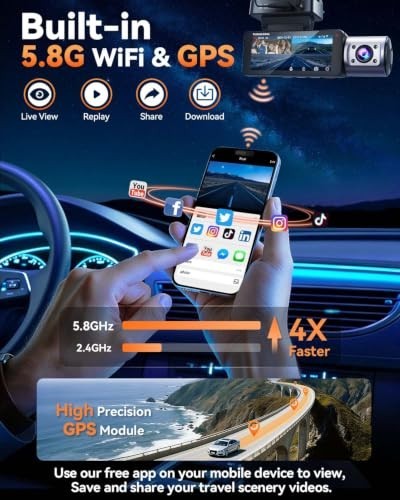 4K Dash Cam Front Rear 3 Channel 128GB Card Built in GPS WiFi 170 Degree Night