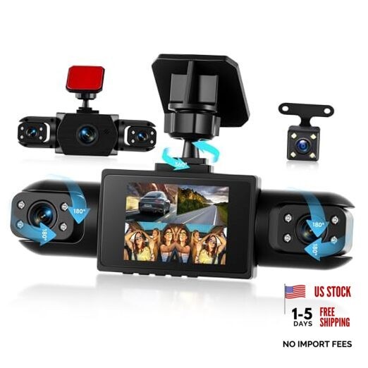 4 Channel 360° Dash Cam Front and Rear Inside Left Right, 2 Inch Dash Camera