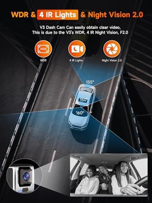 3 Channel 2.5K Dash Cam with 5GHz WiFi & APP Control, 2.5K+1080P+1080P Front