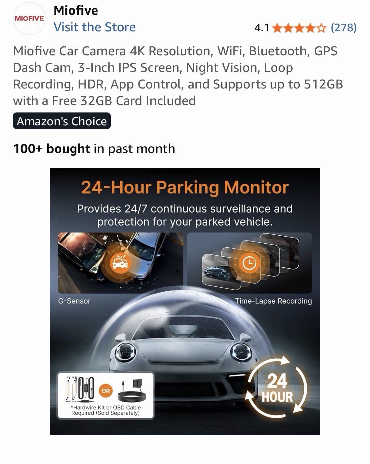Miofive Car Camera 4K Resolution, WiFi, Bluetooth,GPS Dash Cam,3-Inch IPS Screen