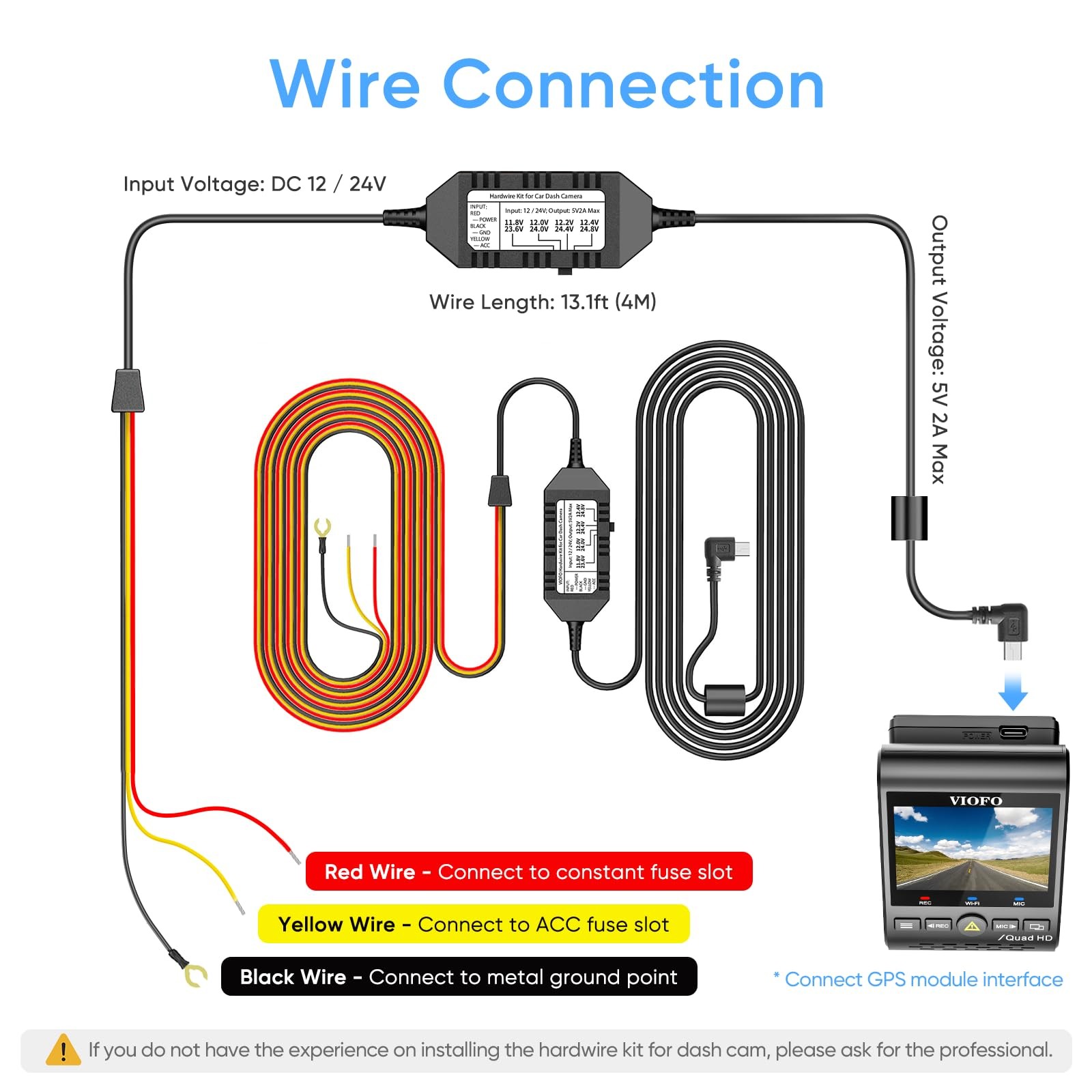 HK3 ACC Hardwire Cable for Viofo A129 Plus PRO IR A119 V3 Parking Mode Kit